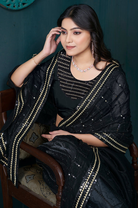 Black Organza Silk Stone Work Saree-ZB134464_2_SareeButa.com