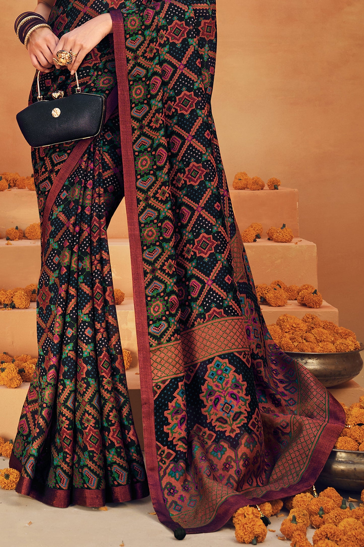 Black Printed Georgette Saree-SAR10100_4_SareeButa.com