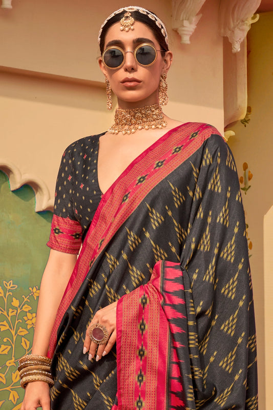 Black Printed Silk Saree-ZB133921_2_SareeButa.com