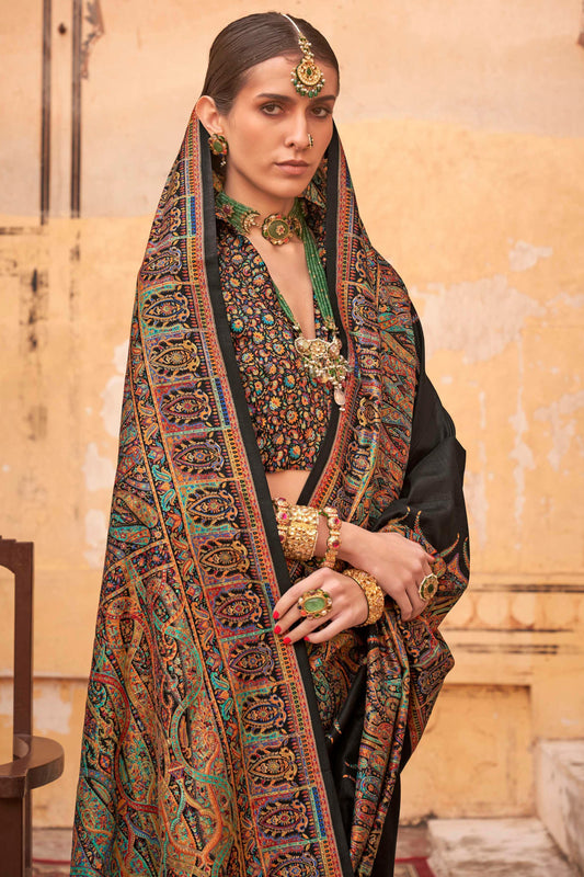Black Printed Viscose Silk Saree-ZB134527_2_SareeButa.com