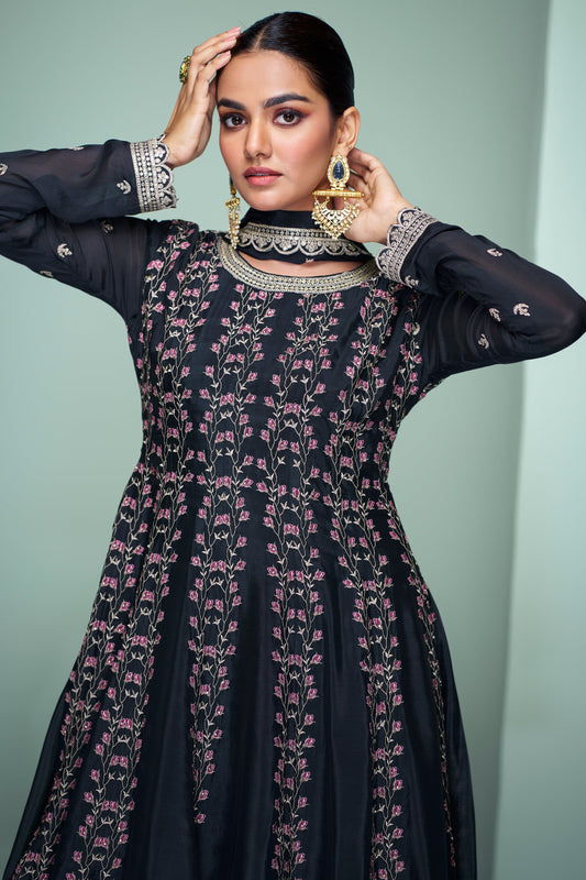 Black Readymade Chinon A-line Sharara Suit-SS526_2_SareeButa.com