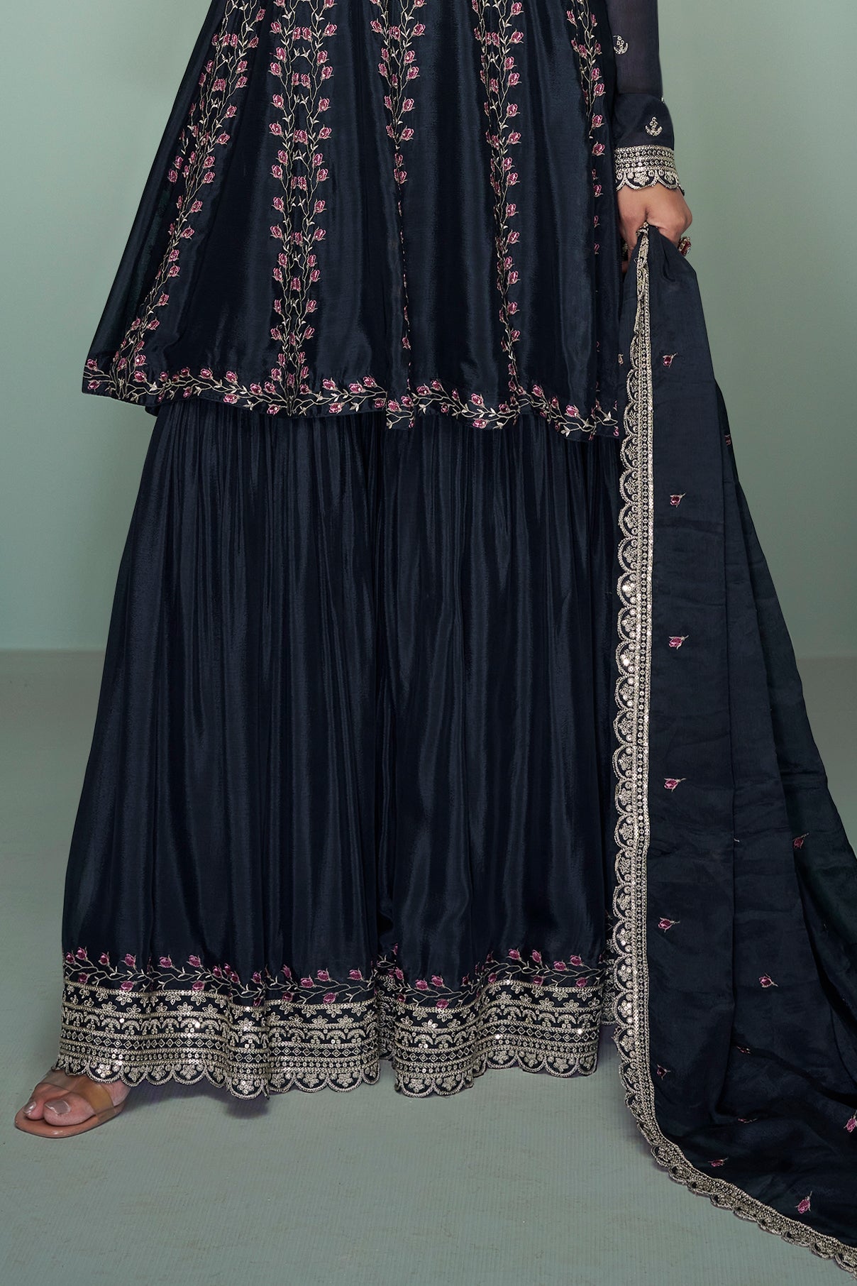 Black Readymade Chinon A-line Sharara Suit-SS526_3_SareeButa.com