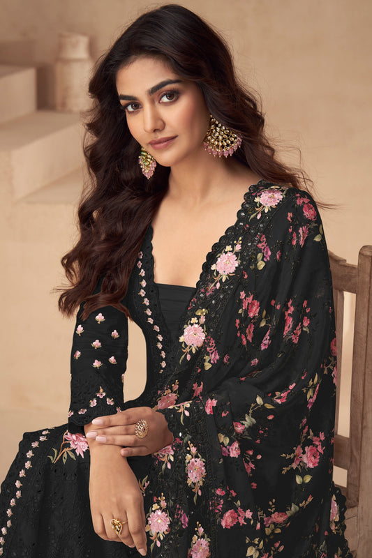 Black Readymade Chinon Silk Palazzo Suit-SS561_2_SareeButa.com