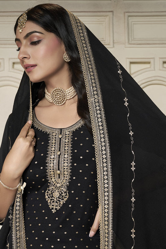 Black Readymade Chinon Suit-SS353_2_SareeButa.com