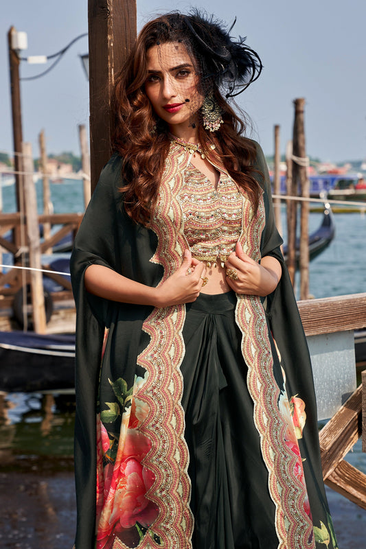 Black Readymade Crepe Skirt Set With Jacket-SAR11082_2_SareeButa.com