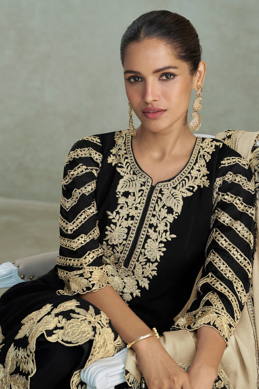 Black Readymade Embroidered Chinon Suit-SAR11532_2_SareeButa.com