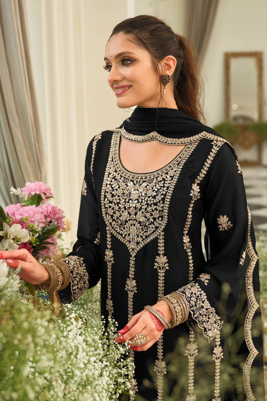 Black Readymade Embroidered Chinon Suit-SAR12000_2_SareeButa.com