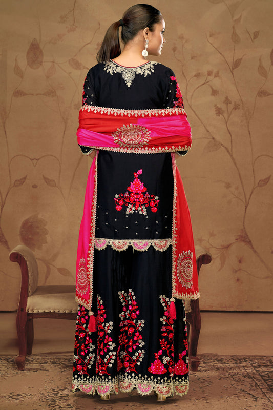 Black Readymade Embroidered Chinon Suit-SS333_2_SareeButa.com
