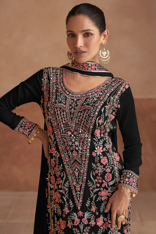 Black Readymade Embroidered Chinon Suit-SS502_2_SareeButa.com