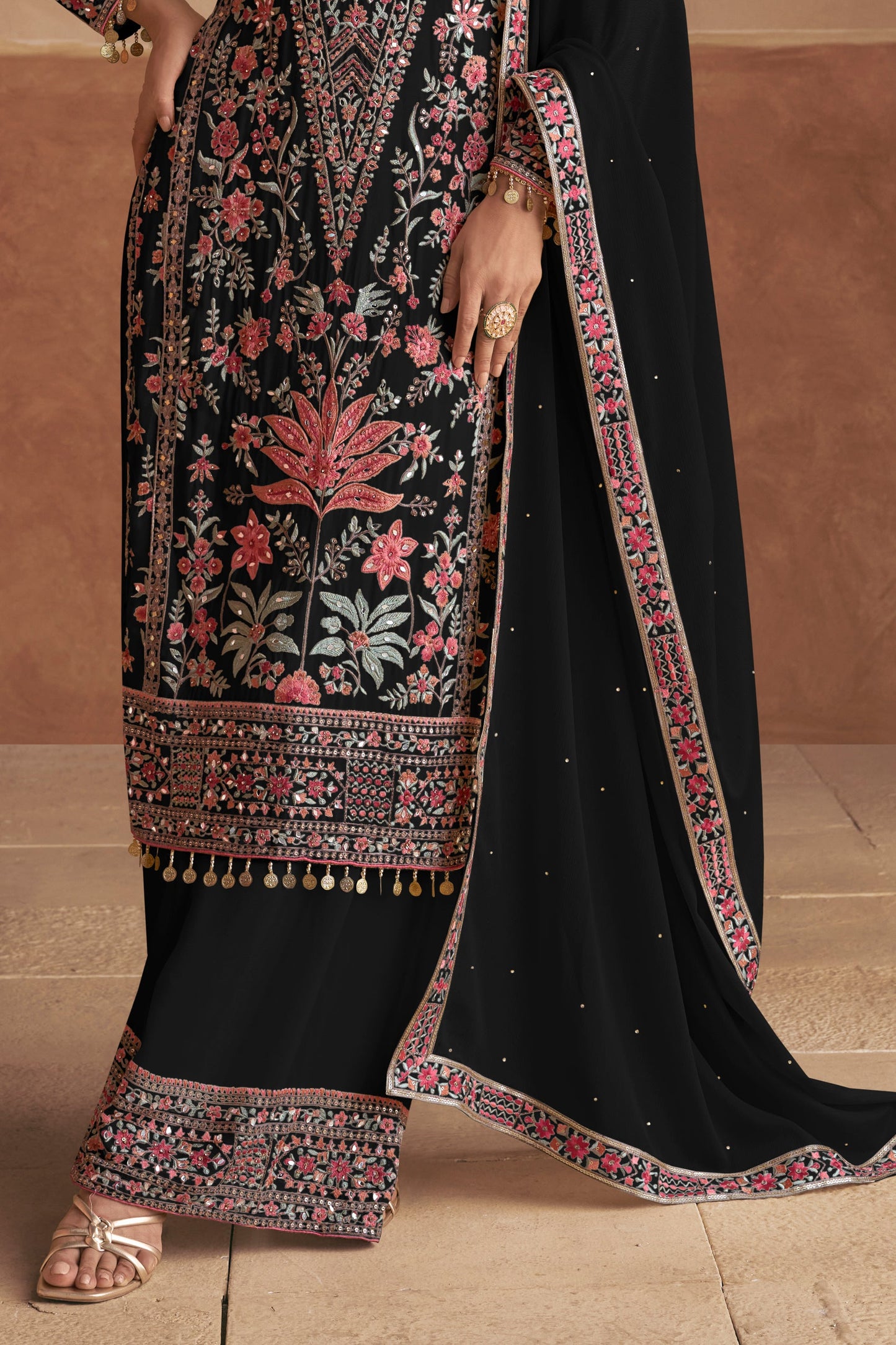 Black Readymade Embroidered Chinon Suit-SS502_3_SareeButa.com