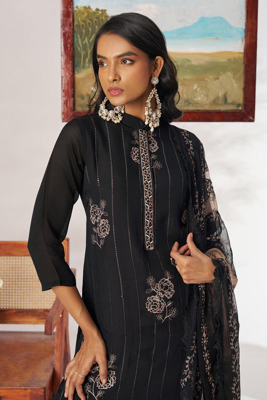 Black Readymade Embroidered Organza Suit-SAR11658_2_SareeButa.com