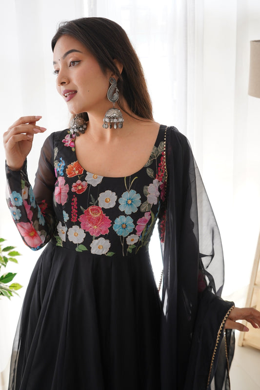 Black Readymade Printed Organza Anarkali Suit-SS486_2_SareeButa.com