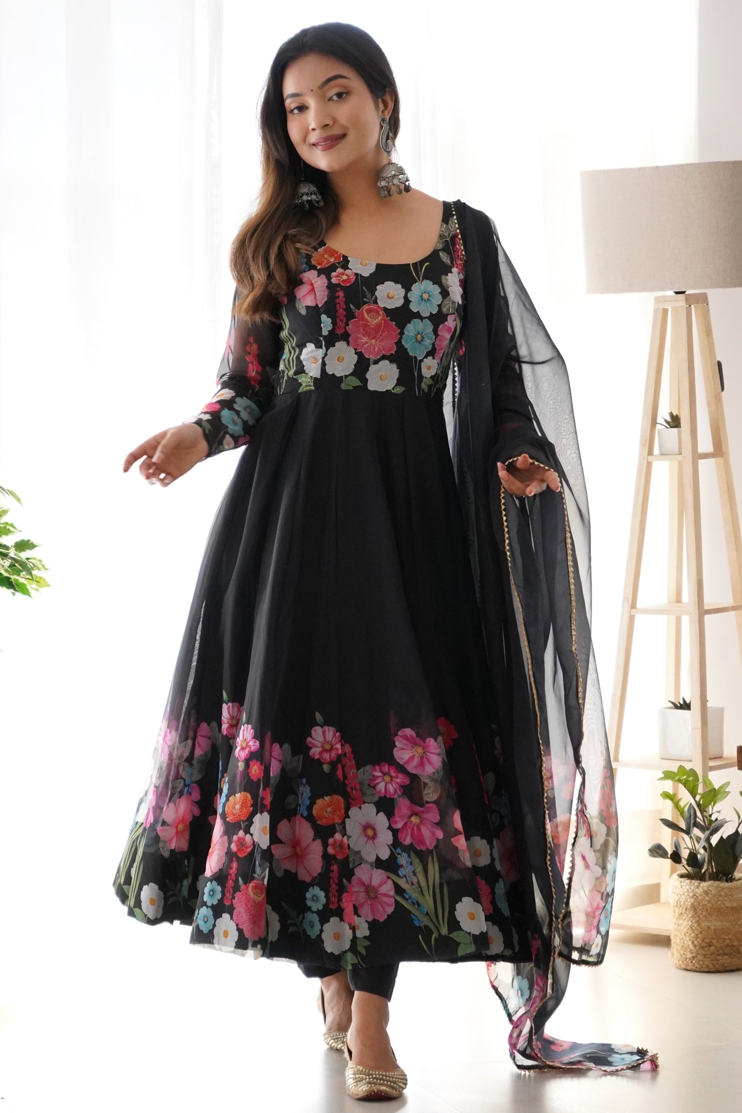 Black Readymade Printed Organza Anarkali Suit-SS486_4_SareeButa.com
