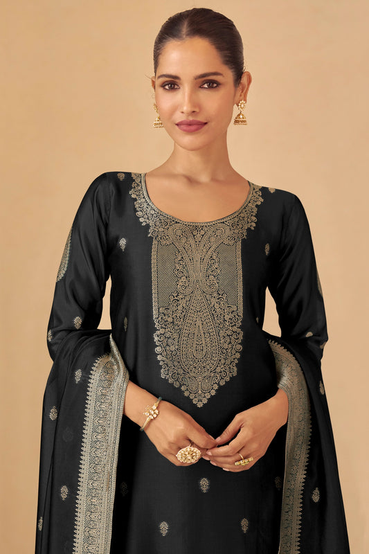 Black Readymade Viscose Silk Suit-SAR11077_2_SareeButa.com