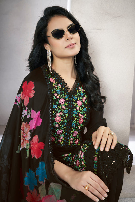 Black Readymade Viscose Silk Suit-SS343_2_SareeButa.com