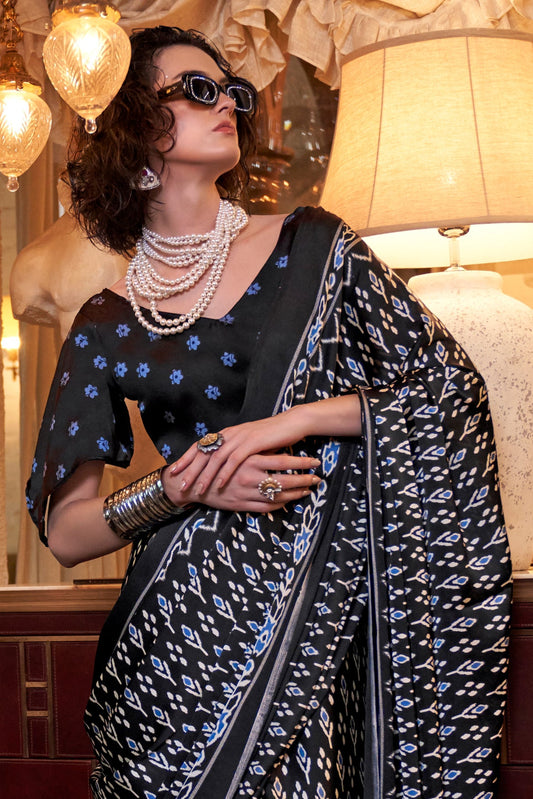 Black Satin Crepe Patola Print Saree-ZB133878_2_SareeButa.com