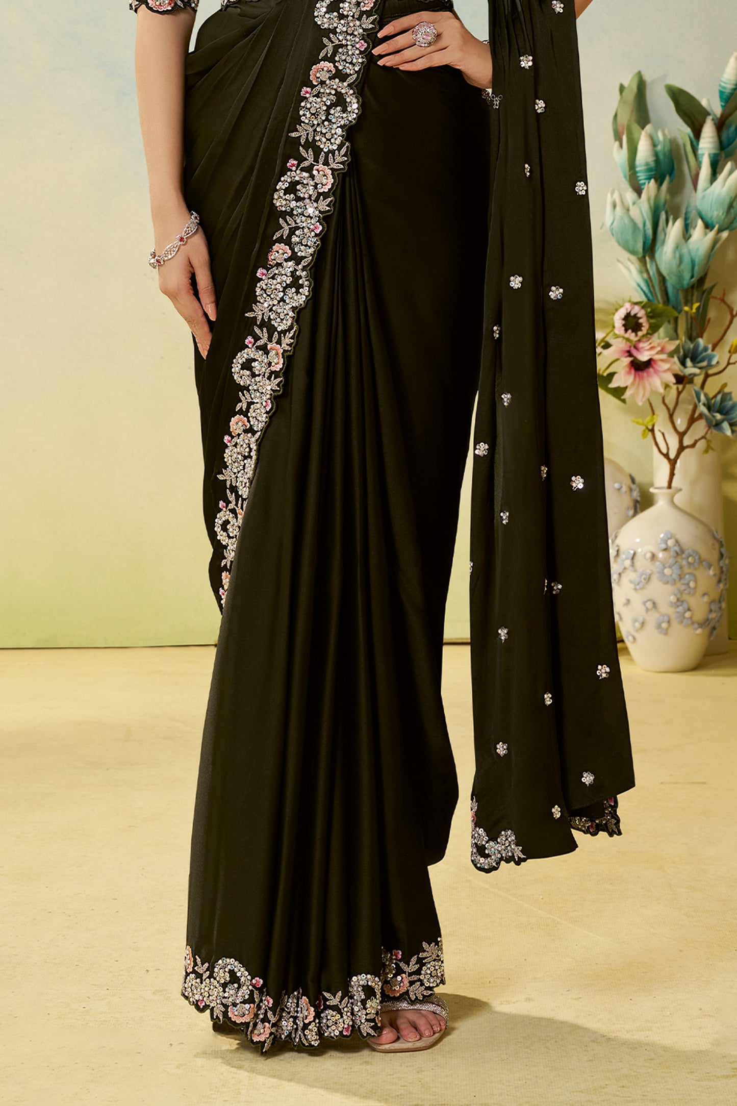 Black Satin Silk Readymade Saree-SAR11151_4_SareeButa.com