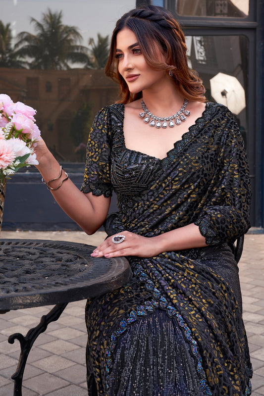 Black Velvet Saree with Readymade Blouse-ZB134399_2_SareeButa.com