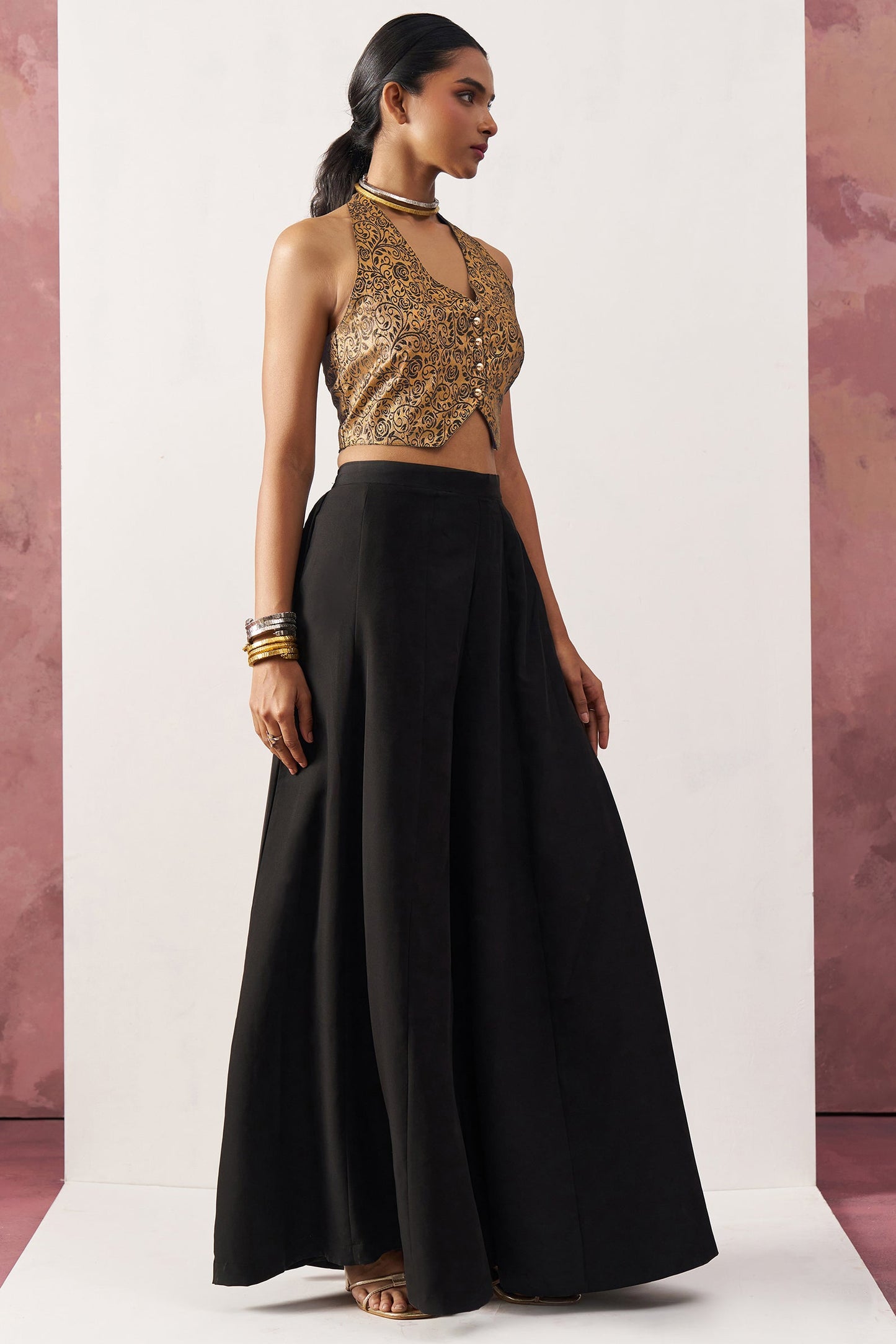 Black Waist Coat and Palazzo Set-SS445_5_SareeButa.com
