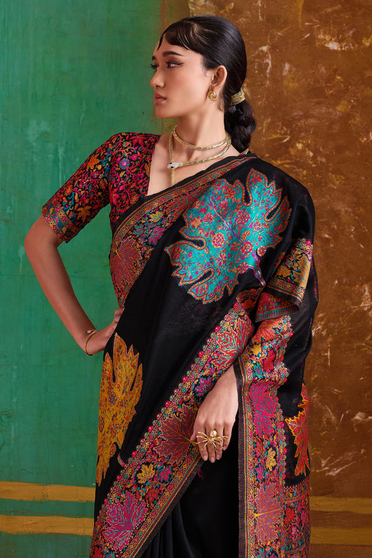 Black Woven Modal Cotton Saree-SAR11895_2_SareeButa.com