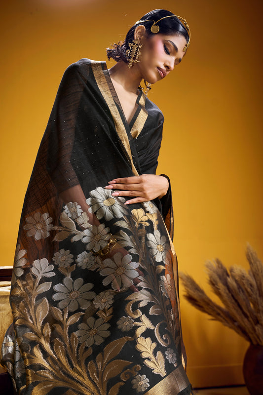 Black Woven Munga Silk Saree-SAR12340_2_SareeButa.com