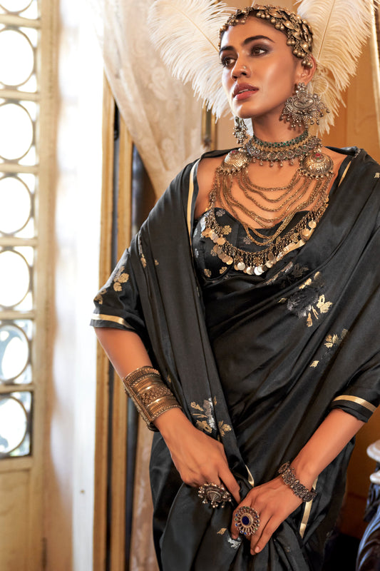 Black Woven Satin Silk Saree-ZB134016_2_SareeButa.com