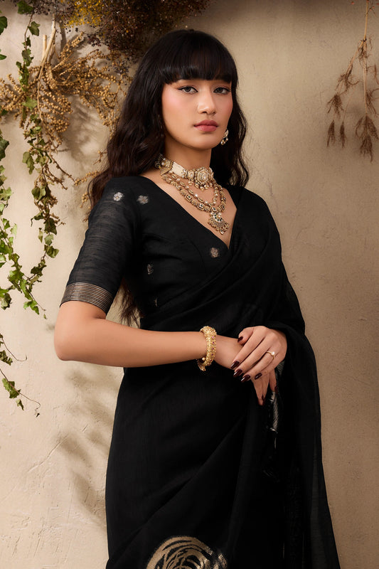 Black Woven Silk Saree-SAR11224_2_SareeButa.com