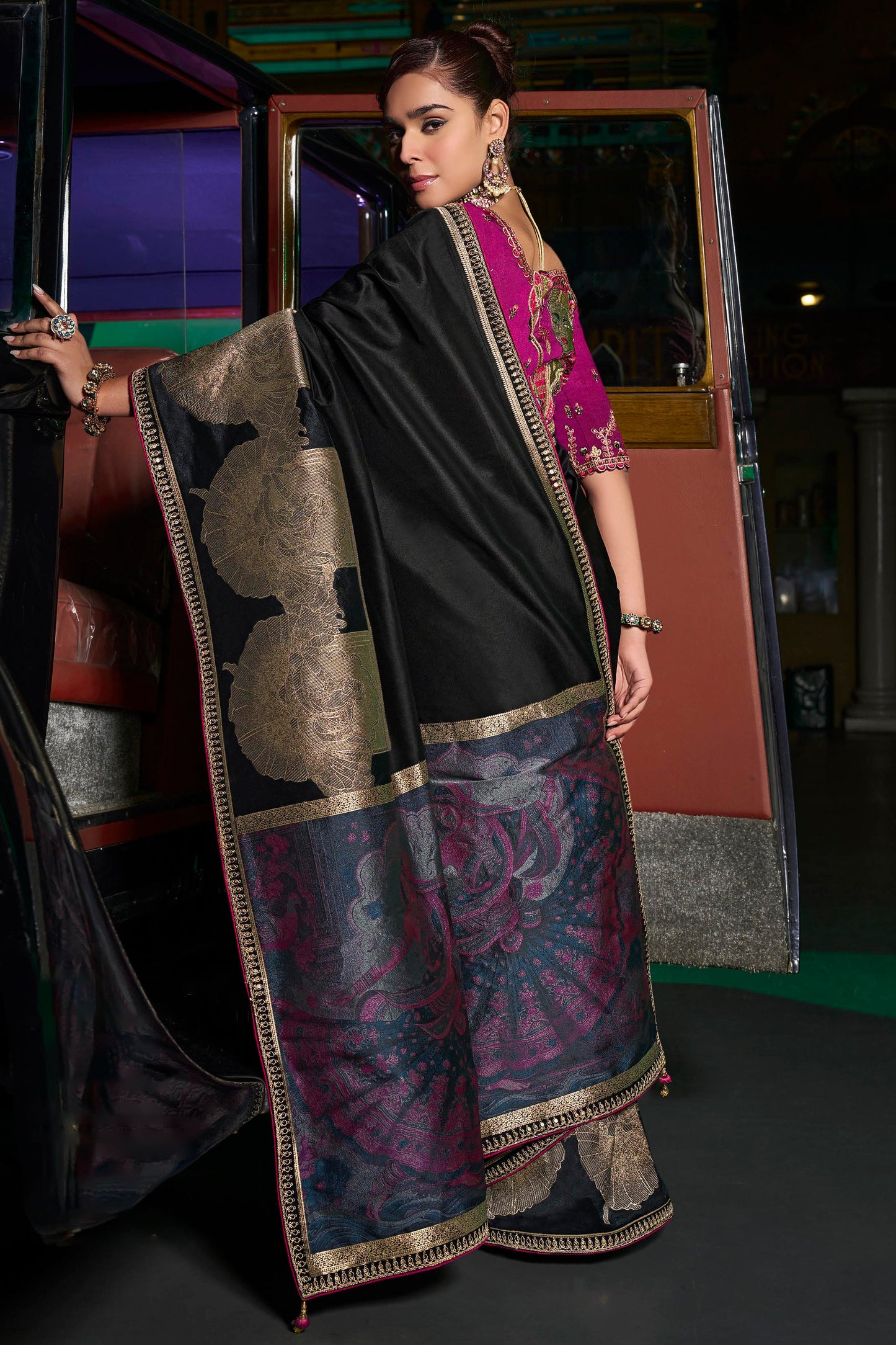 Black Woven Silk Saree With Lace Border-ZB134669_4_SareeButa.com