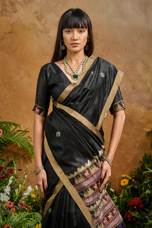 Black Woven Tussar Silk Saree-SAR11911_2_SareeButa.com
