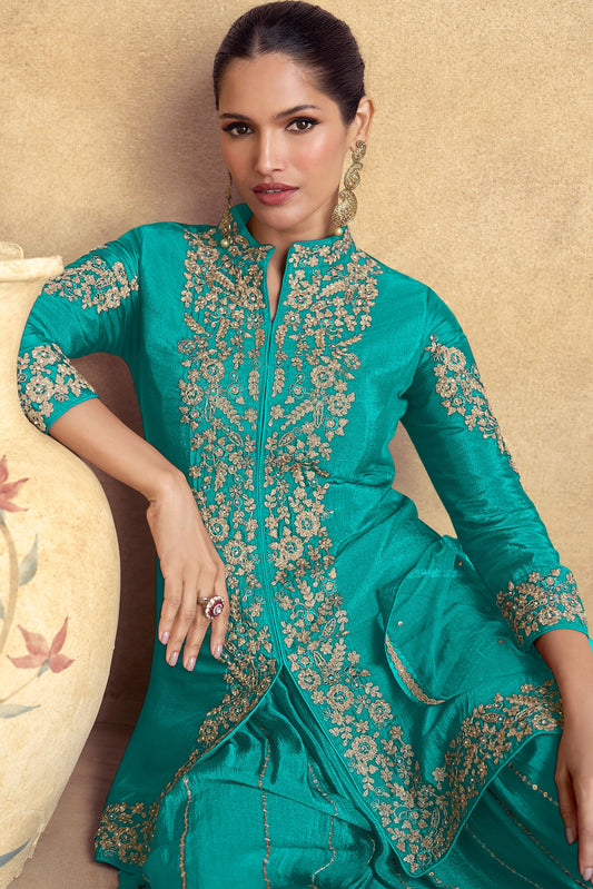 Blue Chinon Readymade Palazzo Suit-SS173_2_SareeButa.com