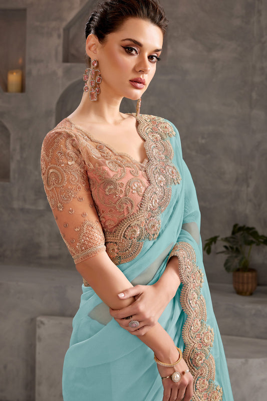 Blue Embroidered Chiffon Saree-ZB134237_2_SareeButa.com