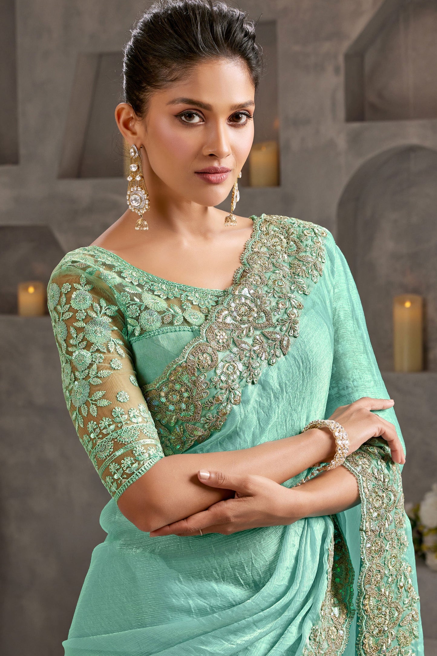 Blue Embroidered Chiffon Saree-ZB134244_2_SareeButa.com