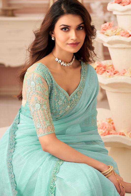 Blue Embroidered Georgette Saree-ZB133969_2_SareeButa.com