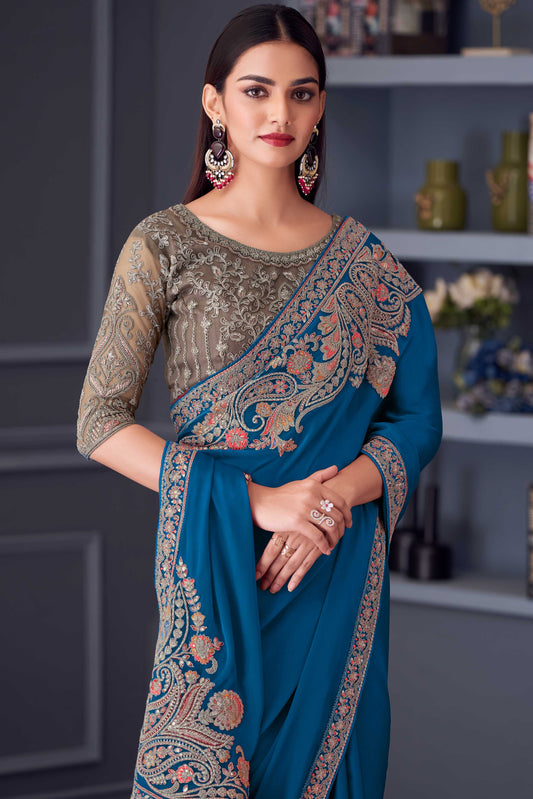 Blue Embroidered Satin Silk Saree-ZB133646_2_SareeButa.com