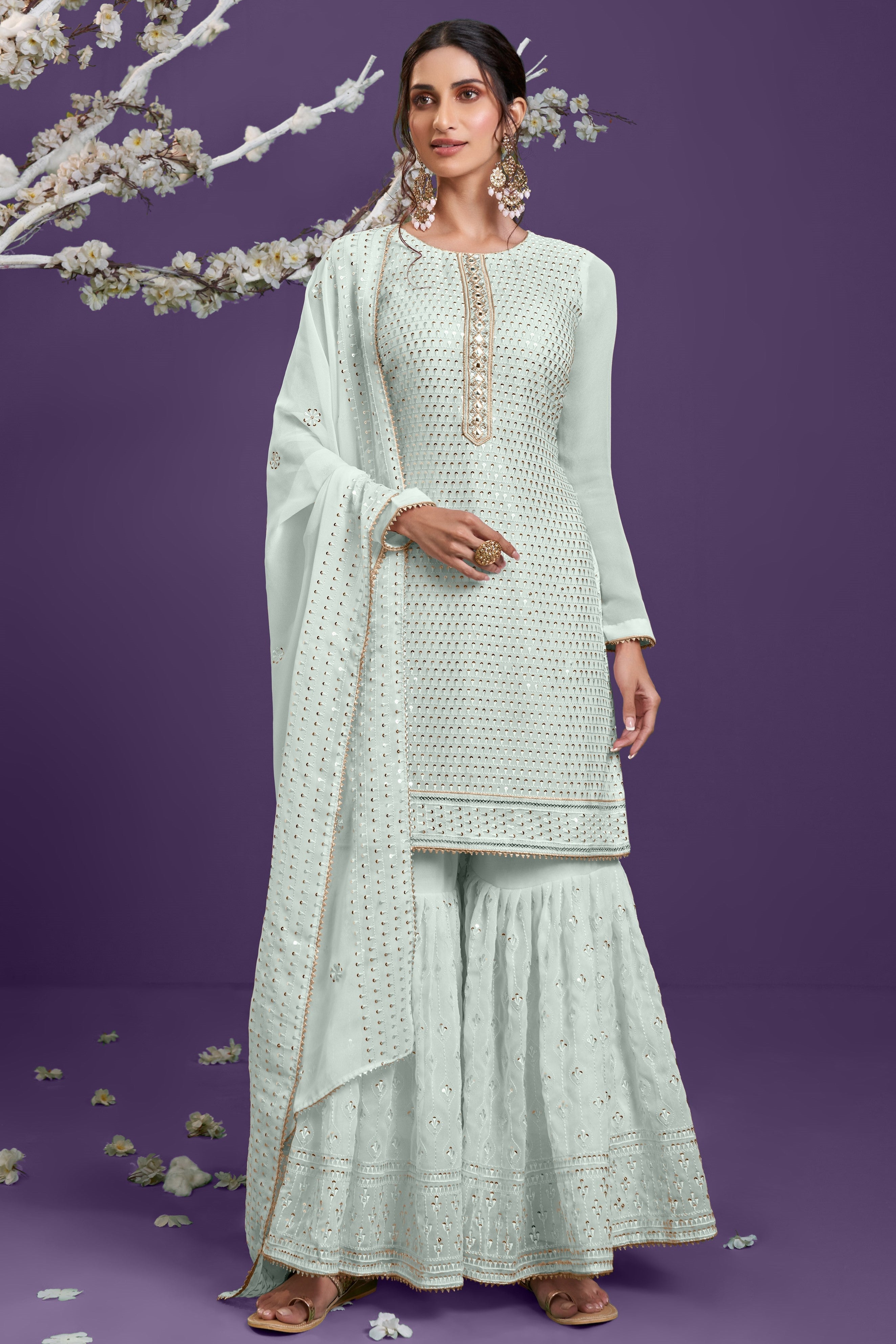 Blue Sharara style Suit Real Georgette