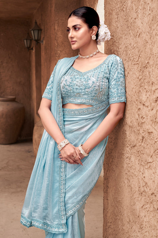 Blue Gradient Satin Silk Saree with Readymade Blouse-ZB133940_2_SareeButa.com