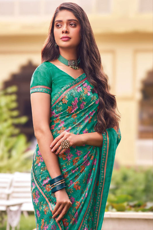 Blue Green Printed Georgette Saree-ZB133250_2_SareeButa.com