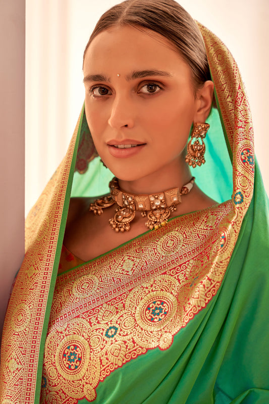 Blue Green Silk Saree-ZB133125_2_SareeButa.Com