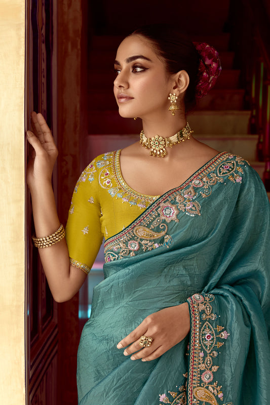 Blue Grey Embroidered Organza Saree-ZB134269_2_SareeButa.com