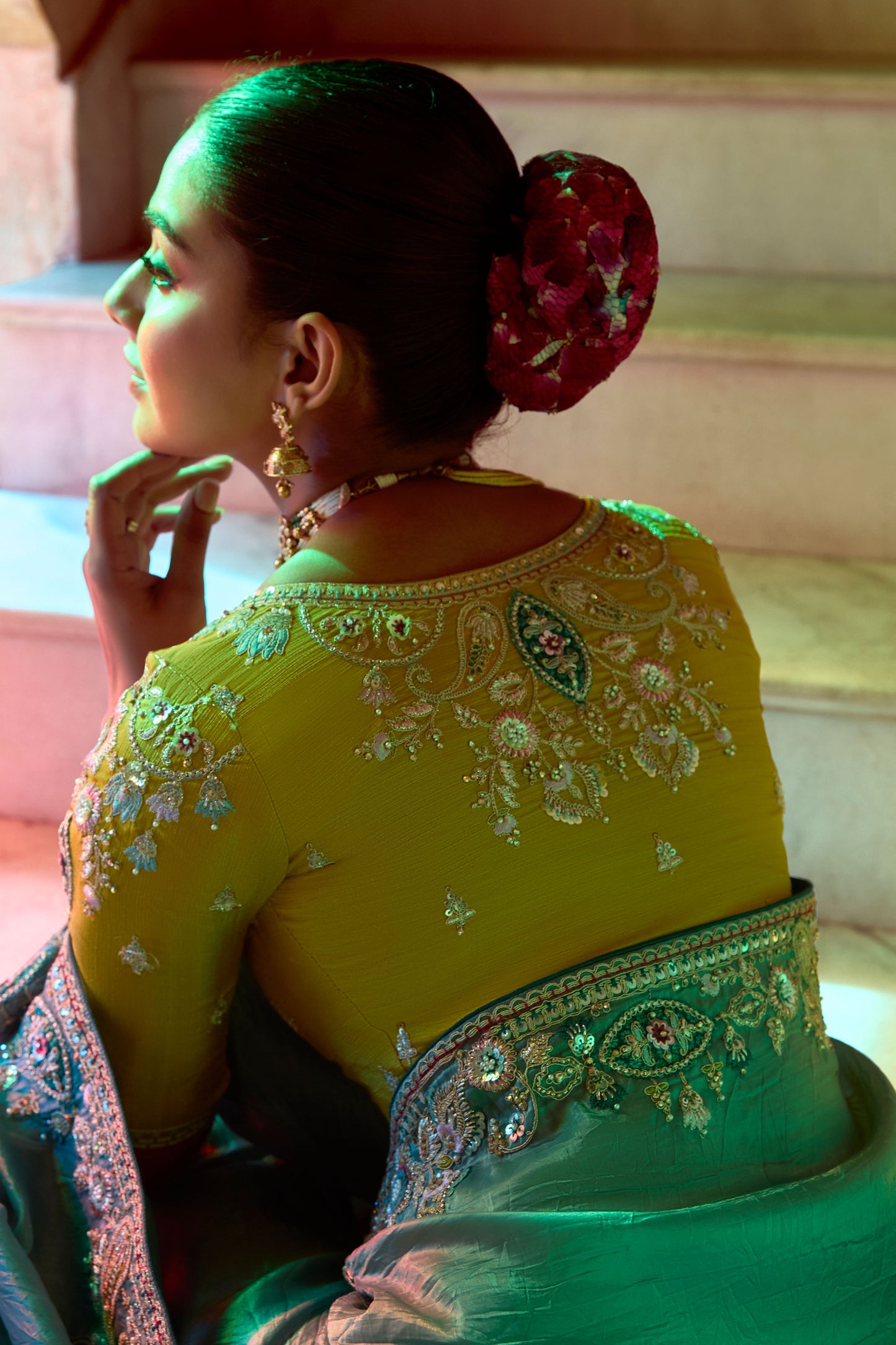 Blue Grey Embroidered Organza Saree-ZB134269_4_SareeButa.com