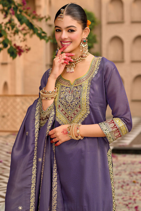 Blue Heavy Work Shimmer Readymade Suit-SS159_2_SareeButa.com