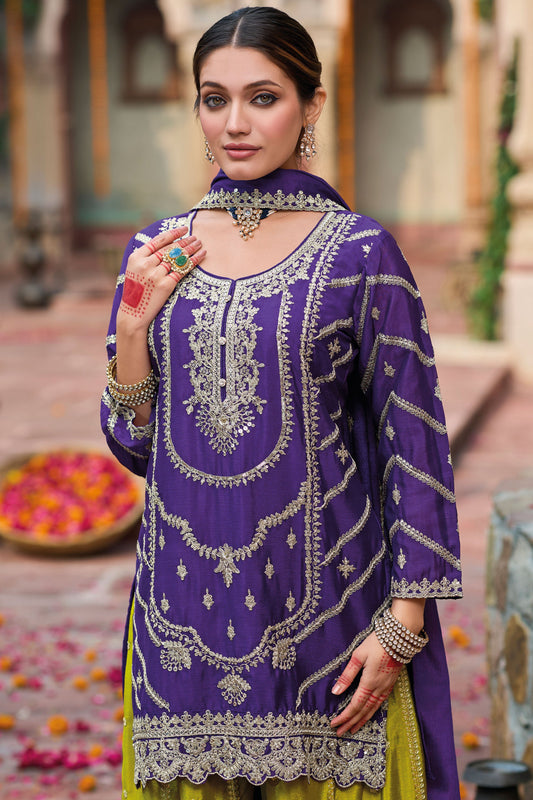 Blue Heavy Work Chinon Readymade Suit-SS161_2_SareeButa.com