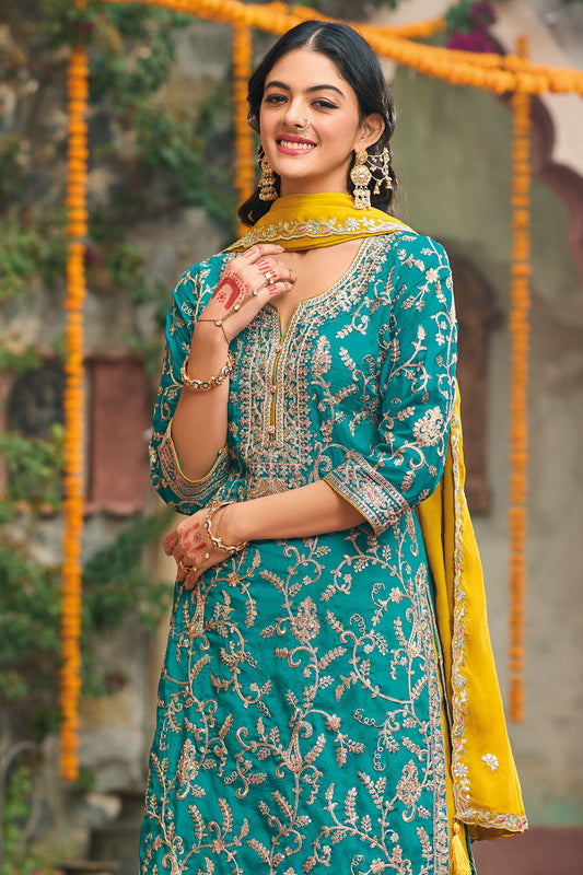 Blue Heavy Work Chinon Readymade Suit-SS207_2_SareeButa.com