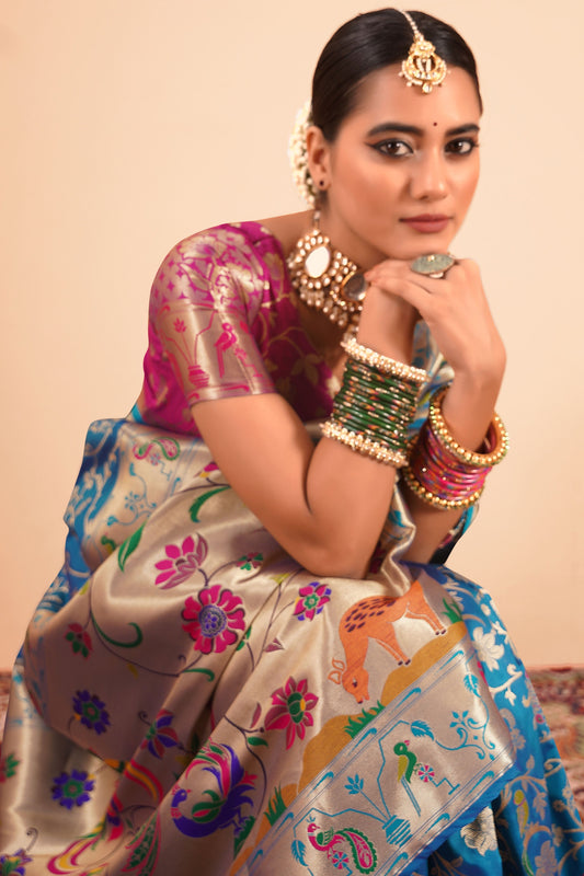 Blue Paithani Silk Saree-ZB133977_2_SareeButa.com