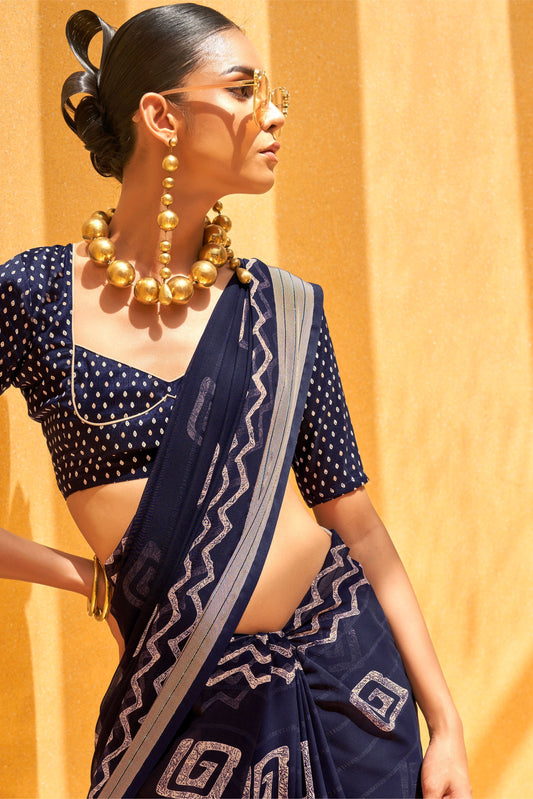 Blue Printed Georgette Saree-ZB133171_2_SareeButa.com