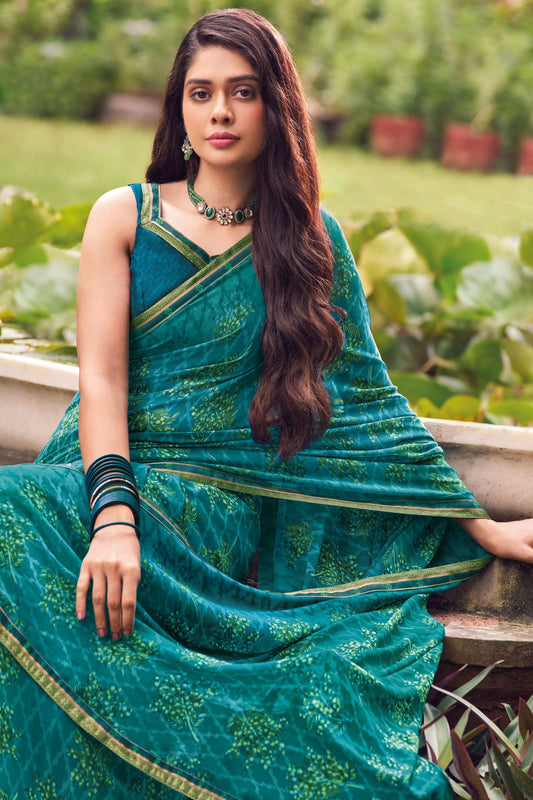 Blue Printed Georgette Saree-ZB133257_2_SareeButa.com