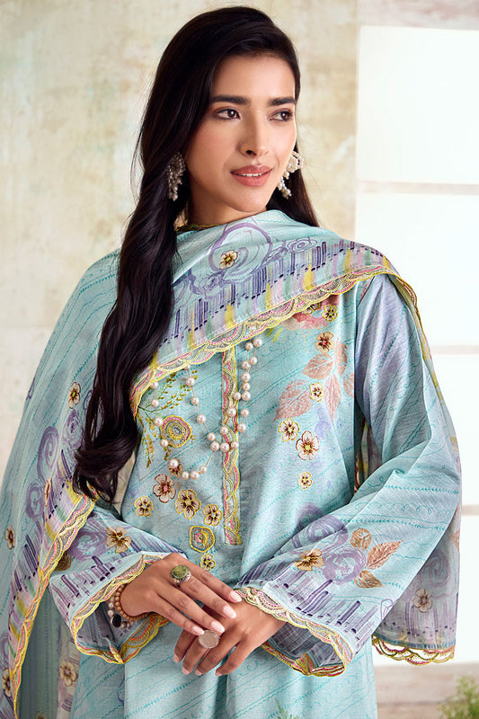 Blue Printed Linen Suit-SS272_2_SareeButa.com