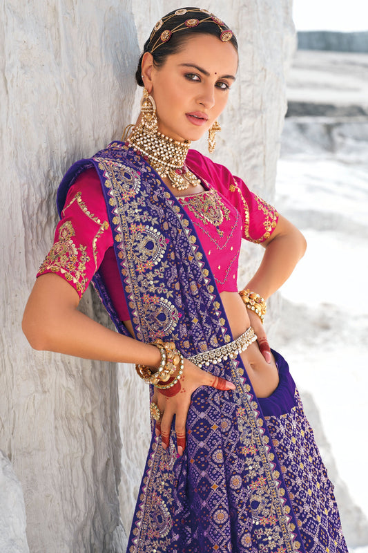 Blue Pure Georgette Patola Bandhani Fusion Saree-ZB133227_2_SareeButa.com