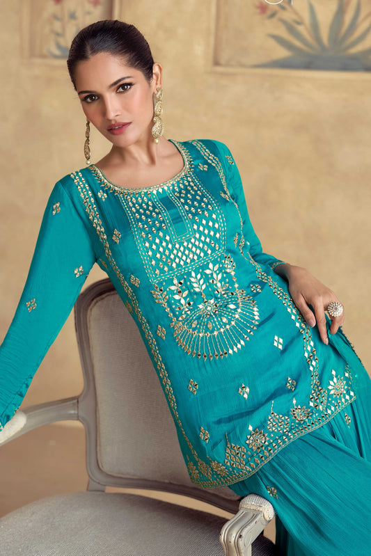Blue Readymade Chinon Silk Palazzo Suit-SS327_2_SareeButa.com