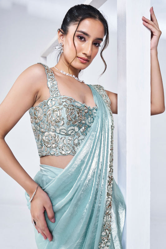 Blue Satin Silk Readymade Saree-ZB133205_2_SareeButa.com